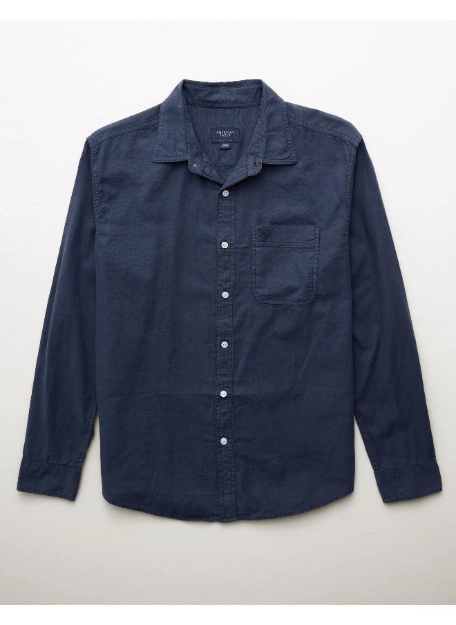 American Eagle - AE Long-Sleeve Linen-Blend Button-Up Shirt - Image 1