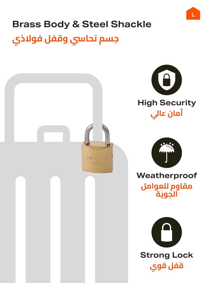 هومستر أقفال نحاسية صلبة عالية الجودة ومتينة مع مفاتيح للاستخدام الداخلي والخارجي - 3 قطع مقاس 25 ملم - Image 3