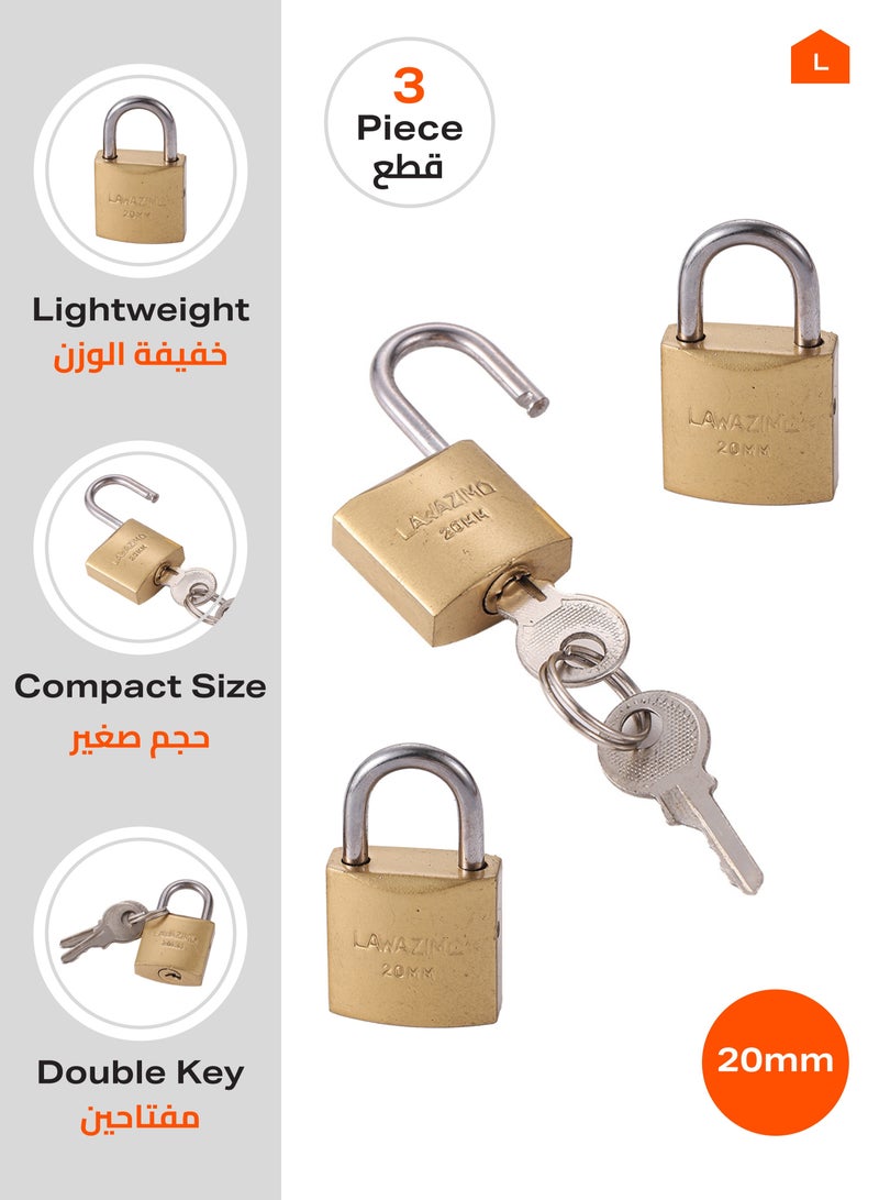 هومستر أقفال نحاسية صلبة عالية الجودة ومتينة مع مفاتيح للاستخدام الداخلي والخارجي - 3 قطع مقاس 25 ملم - Image 2