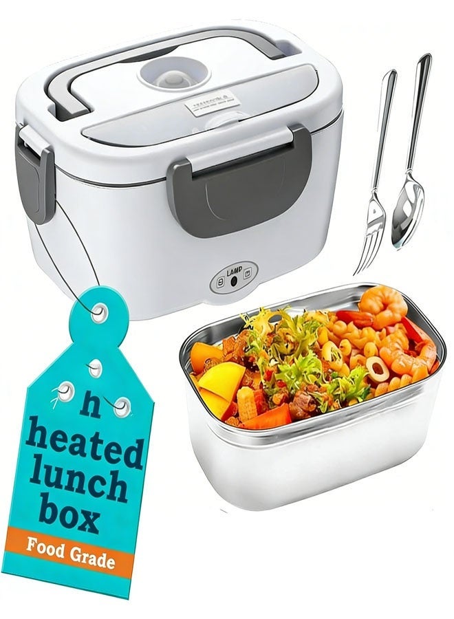 Bukela Electric Lunch Box 60-80W Food Heater for Adults, 12/24/110V Portable Lunch Warmer Upgraded Heated Lunch Box for Car/Truck/Office with SS Fork&Spoon and Insulated Carry Bag (white) - Image 1