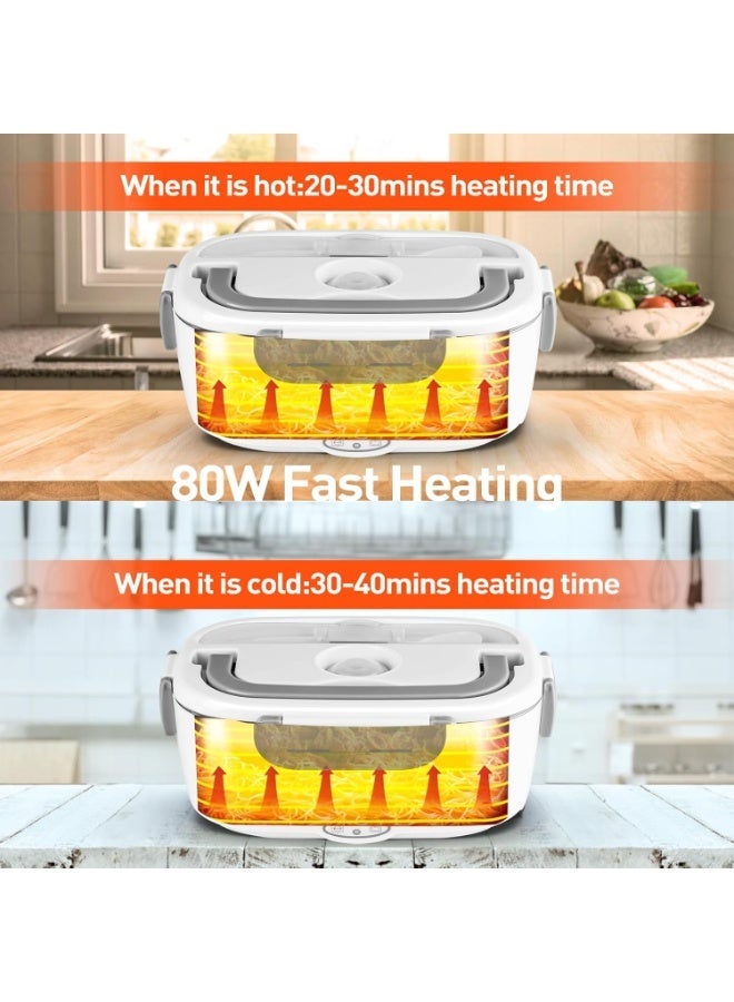 Bukela Electric Lunch Box 60-80W Food Heater for Adults, 12/24/110V Portable Lunch Warmer Upgraded Heated Lunch Box for Car/Truck/Office with SS Fork&Spoon and Insulated Carry Bag (white) - Image 4