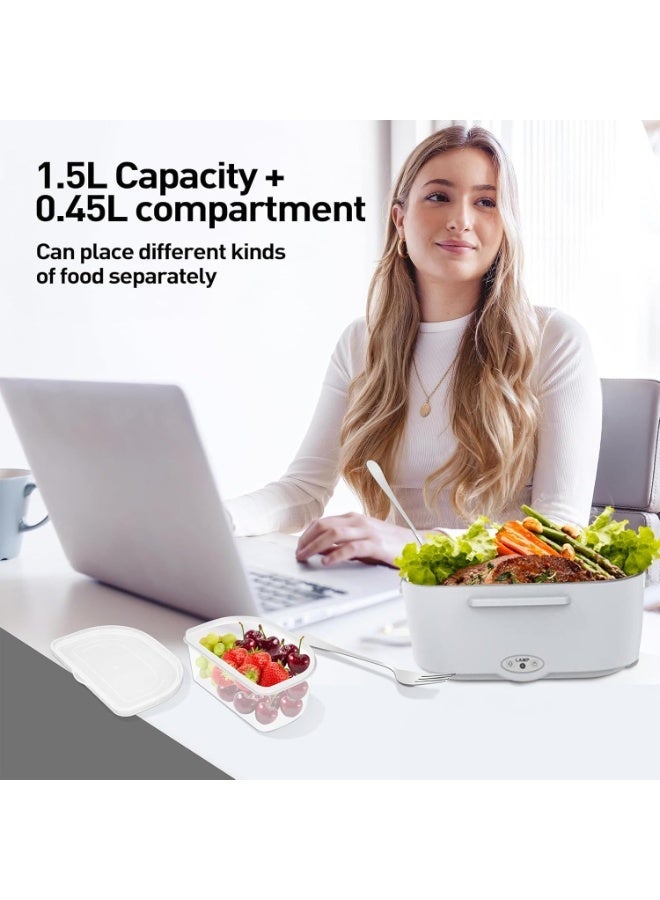 Bukela Electric Lunch Box 60-80W Food Heater for Adults, 12/24/110V Portable Lunch Warmer Upgraded Heated Lunch Box for Car/Truck/Office with SS Fork&Spoon and Insulated Carry Bag (white) - Image 2