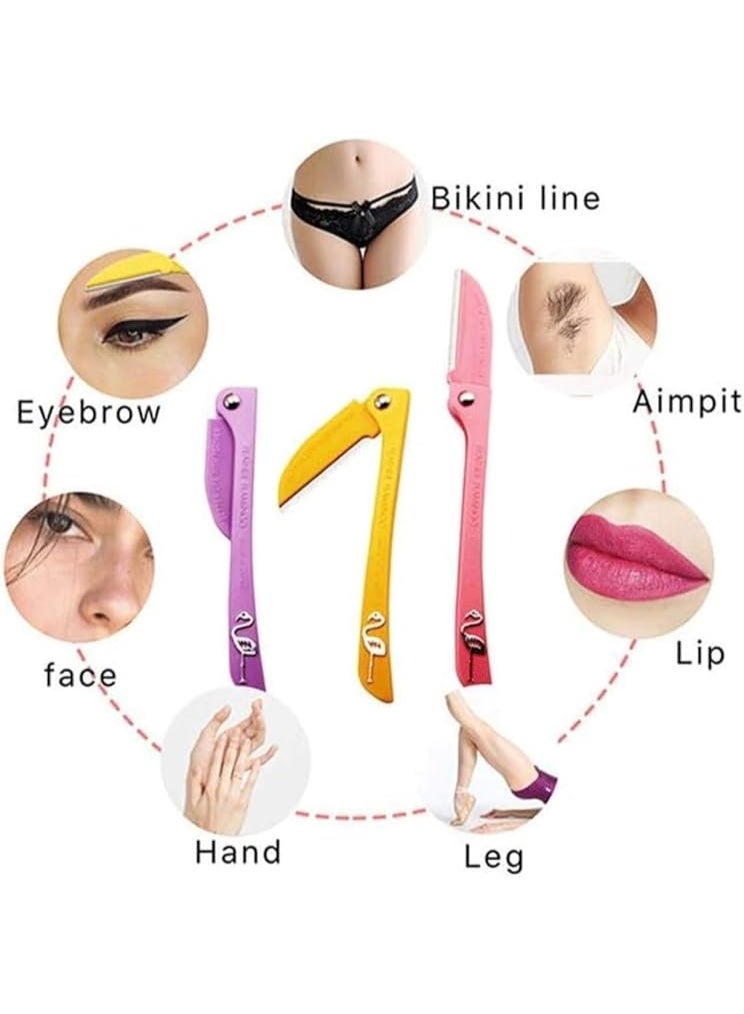 فيذر-فلامنجو شفرة حلاقة آمنة من الفولاذ المقاوم للصدأ مكونة من 3 قطع على شكل طائر الفلامنجو، أرجوانية/ صفراء/ وردية فيذر-فلامنجو - Image 5