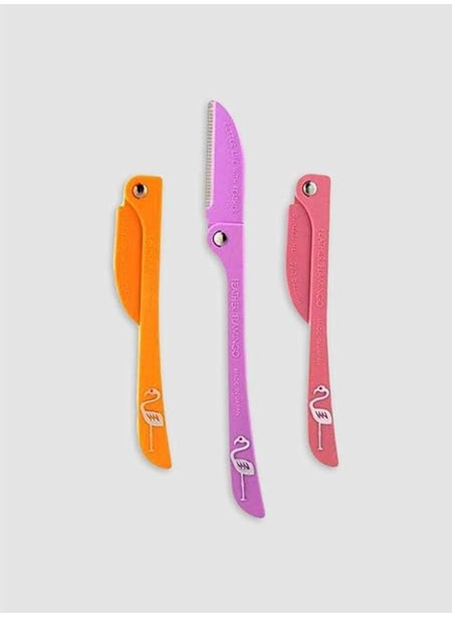 فيذر-فلامنجو شفرة حلاقة آمنة من الفولاذ المقاوم للصدأ مكونة من 3 قطع على شكل طائر الفلامنجو، أرجوانية/ صفراء/ وردية فيذر-فلامنجو - Image 4