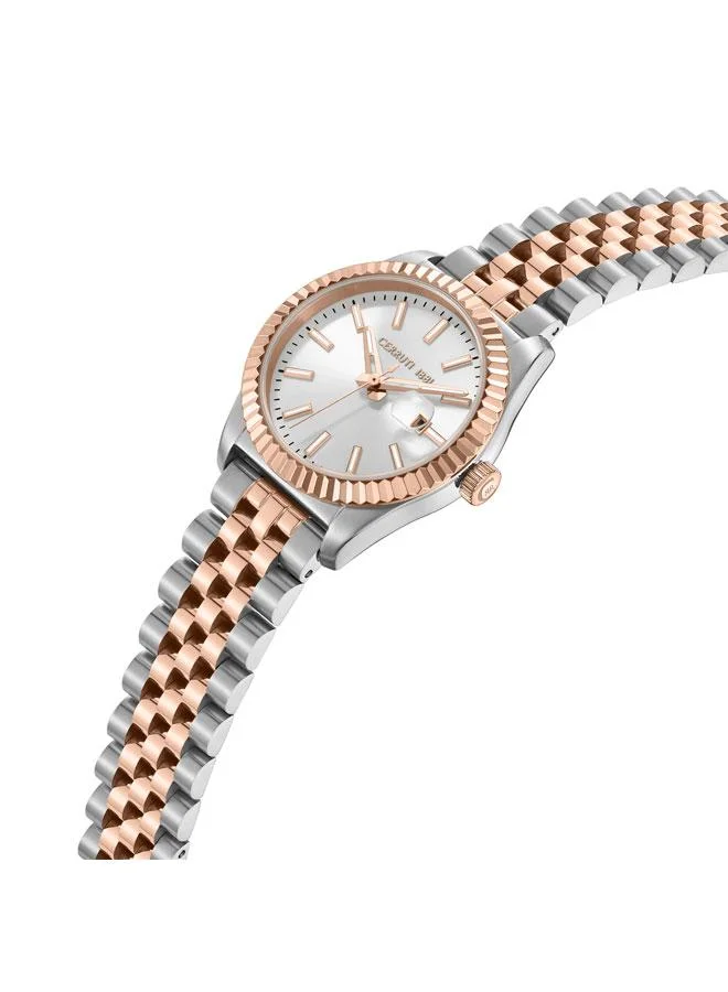 شيروتي 1881 ساعة تشينتي نسائية فضية بقرص أبيض وسوار ستانلس ستيل بعقارب