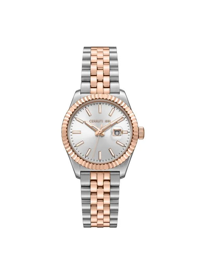 شيروتي 1881 ساعة تشينتي نسائية فضية بقرص أبيض وسوار ستانلس ستيل بعقارب