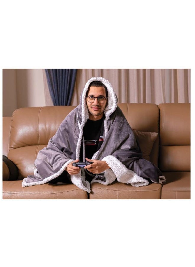 منترا دفاية  مع جيوب و غطاء للراس/ Sherpa  لون رمادي  - Image 1