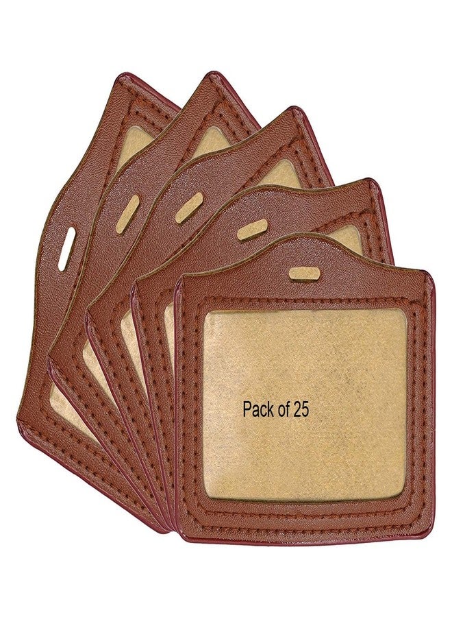 Shining Zon Leather Clear ID Window ID Badge Holder Horizontal ID Card Holder with Lanyard(Brown, 7 X 10 cm) (Pack of 25) - Image 1