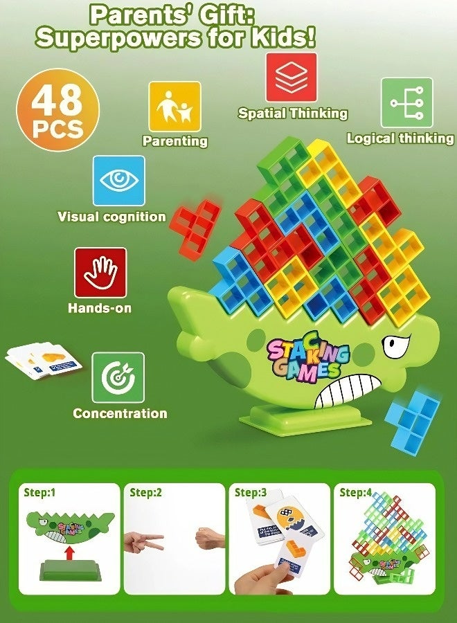 48-Piece Montessori Dinosaur Stacking Blocks—Educational Balance Building Blocks Toy, Perfect for Eid al-Fitr, Eid al-Adha, and Birthday Celebrations - Image 3