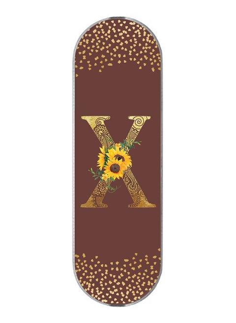 3-In-1 Universal Mobile Phone Grip Holder- Custom Monogram Initial Letter Mandala Floral Pattern Alphabet - X (Brown)