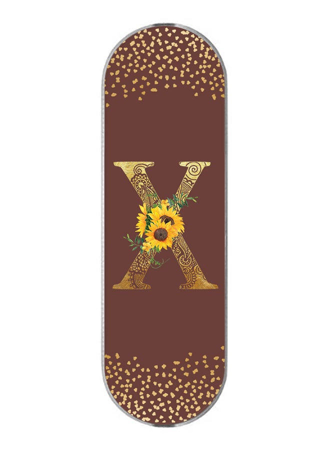 3-In-1 Universal Mobile Phone Grip Holder- Custom Monogram Initial Letter Mandala Floral Pattern Alphabet - X (Brown)