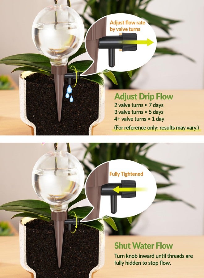NiHome Plant Self-Watering Globes for Busy Individuals & Travelers, Long-Lasting Moisture Consistent Dripper Spike for Indoor & Outdoor Plants, Adjustable Flow Valve Easy to Refill & Maintain (2-Pack) - Image 2