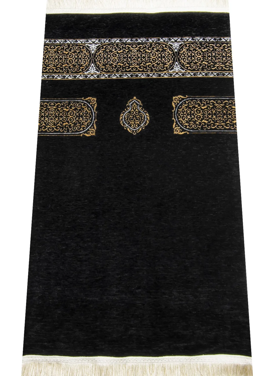 İhvan Online Kaaba Cover Plain Model Ultra Luxury Black Chenille Prayer Rug 8