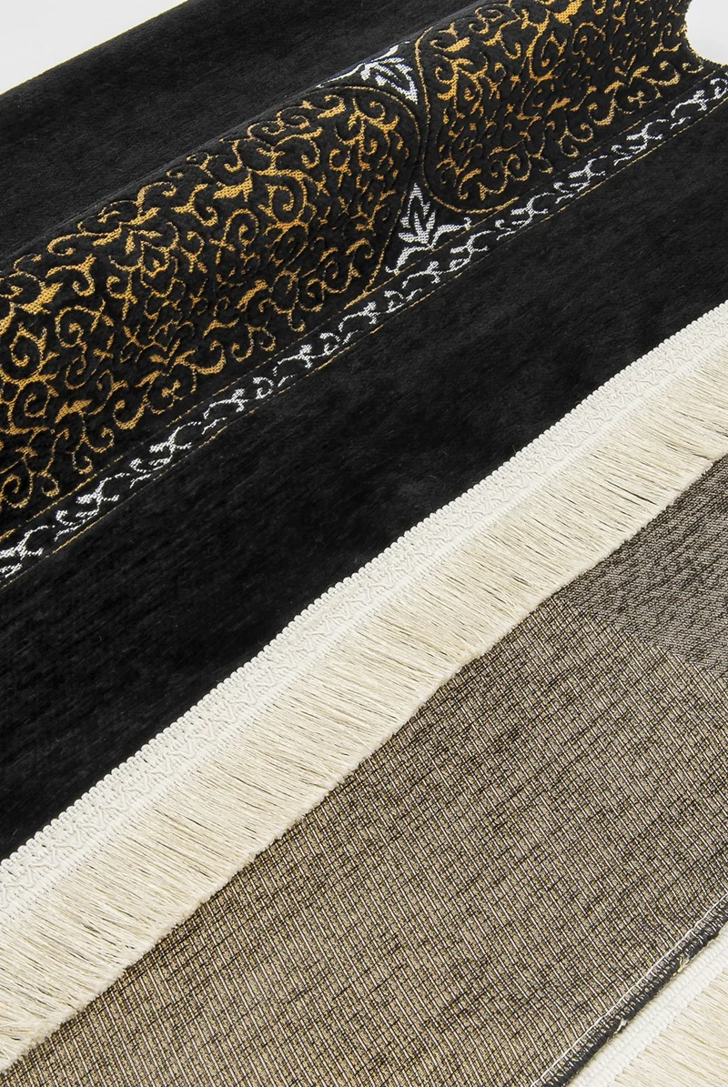 ايهفان اونلاين Kaaba Cover Plain Model Ultra Luxury Black Chenille Prayer Rug 8