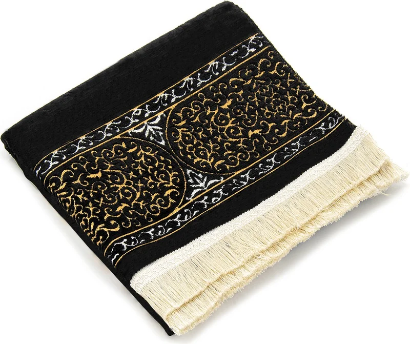 ايهفان اونلاين Kaaba Cover Plain Model Ultra Luxury Black Chenille Prayer Rug 8