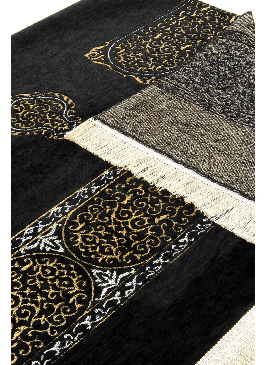 İhvan Online Kaaba Cover Plain Model Ultra Luxury Black Chenille Prayer Rug 8