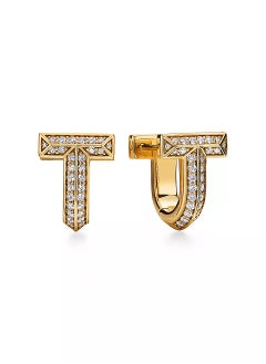 Tiffany & Co. Tiffany T T1 Half Pavé Diamond Huggie Earrings in Yellow Gold  - Image 1