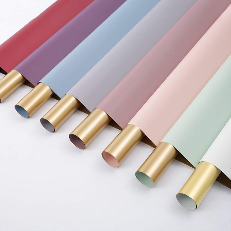 BBJ WRAPS Double Sided Golden Flower Wrapping Paper Waterproof Gift Packaging Florist Bouquet Wraps, 20 Sheets 23.6X23.6 Inch (Red) - Image 2