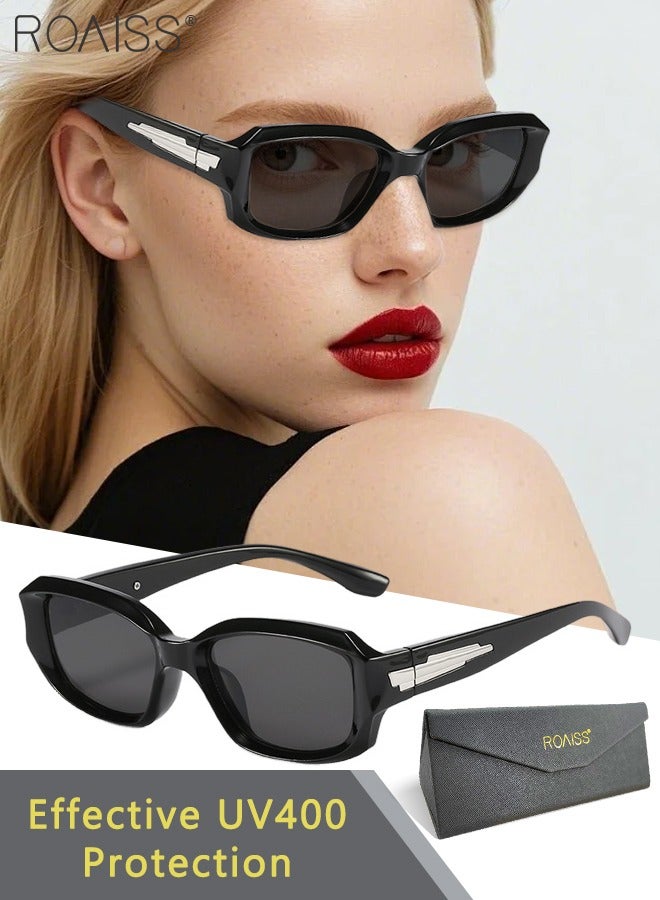 roaiss Polarized Rectangle Sunglasses for Women UV400 Protection Sun Glasses with PC Frame Fashion Anti-glare Sun Shades with Glasses Case 55mm Black  - Image 1