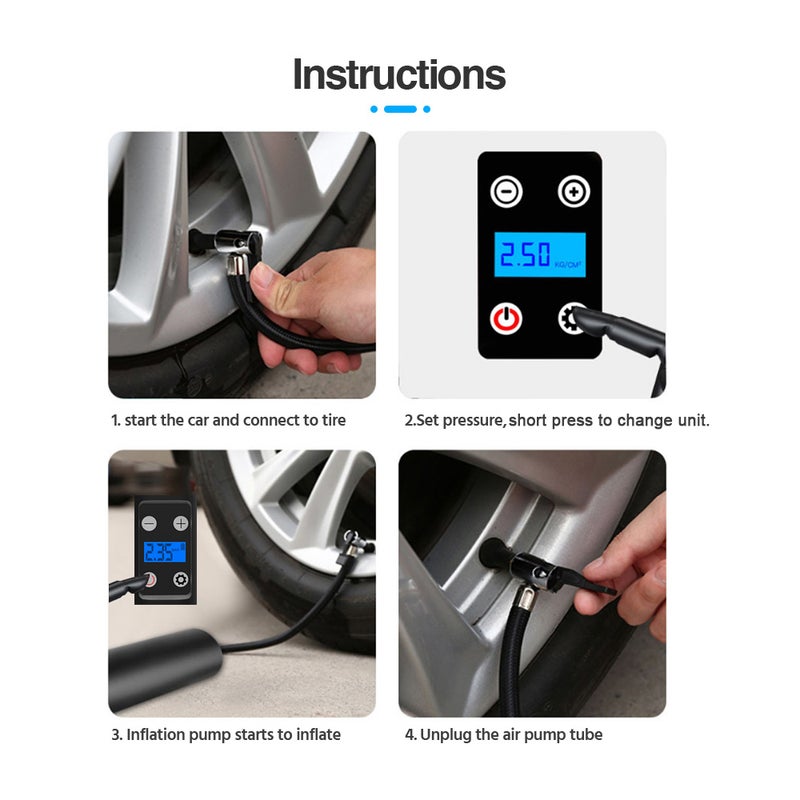 Portable Tire Air Pump with LED Digital Screen 150 PSI Wireless Rechargeable Air Compressor 12V Tire Inflator with Preset Pressure Auto Stop Emergency LED Light Multifunction Air Pump for Car Motorbike Bicycle Basketball Inflatables - Image 2