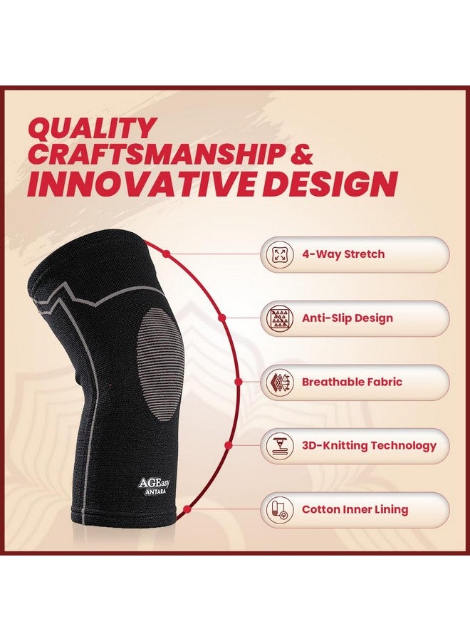 AGEasy (Max Group) Kneecap for Men & Women | Knee Support for Gym, Sports & Pain Relief | 4-Way Stretch, Anti-Slip, Inner Cotton Lining for Comfort | Knee Sleeves for Squats, Running & Cycling (Black-Grey, L) - Image 3