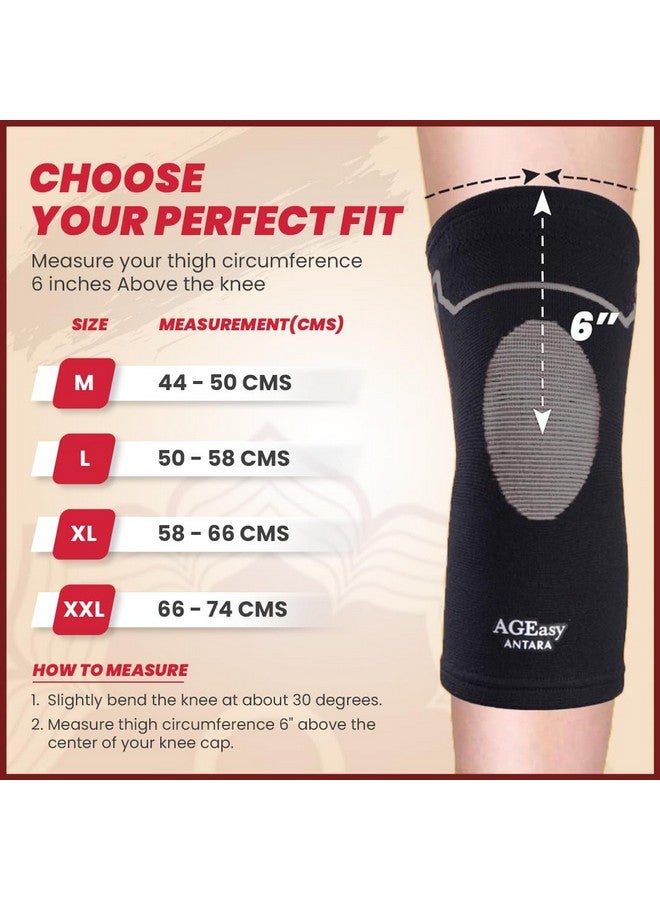 AGEasy (Max Group) Kneecap for Men & Women | Knee Support for Gym, Sports & Pain Relief | 4-Way Stretch, Anti-Slip, Inner Cotton Lining for Comfort | Knee Sleeves for Squats, Running & Cycling (Black-Grey, L) - Image 4