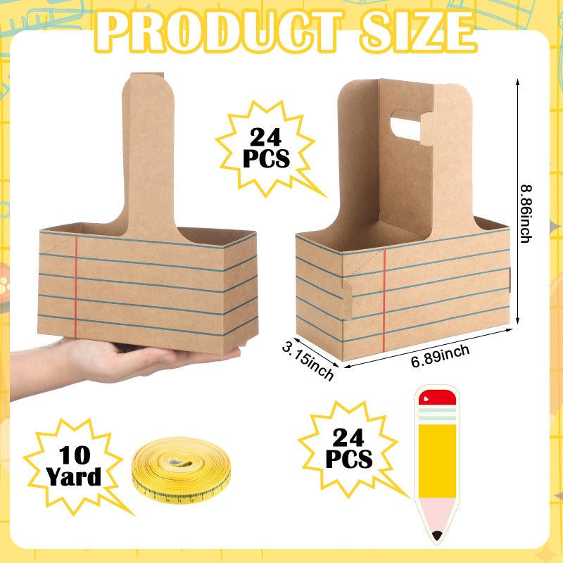 Reallnaive 24 Set Teacher Appreciation Gifts 2 Cup Drink Carrier with Greeting Card Ribbon Disposable Cup Holders with Handle for Party Favors(Stripe,Brown) - Image 2