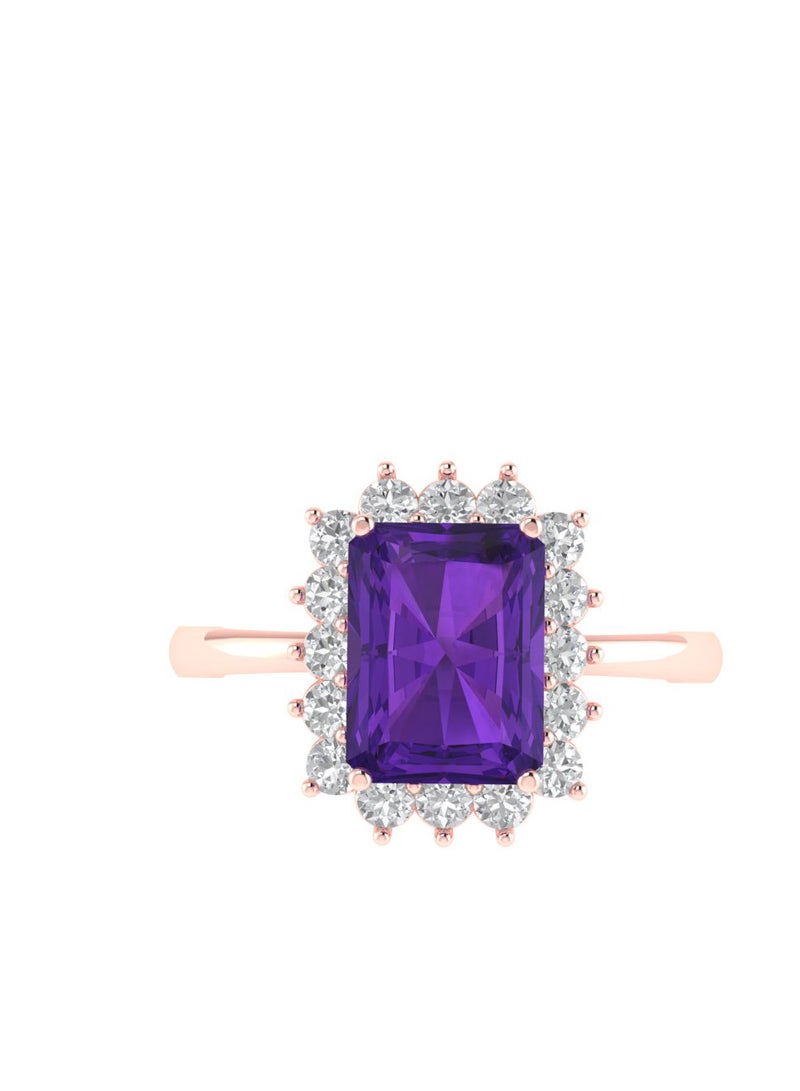 Capri Gold Diana Emerald-Cut Amethyst and Sparkling Diamond Ring in 18K Rose Gold  - Image 1