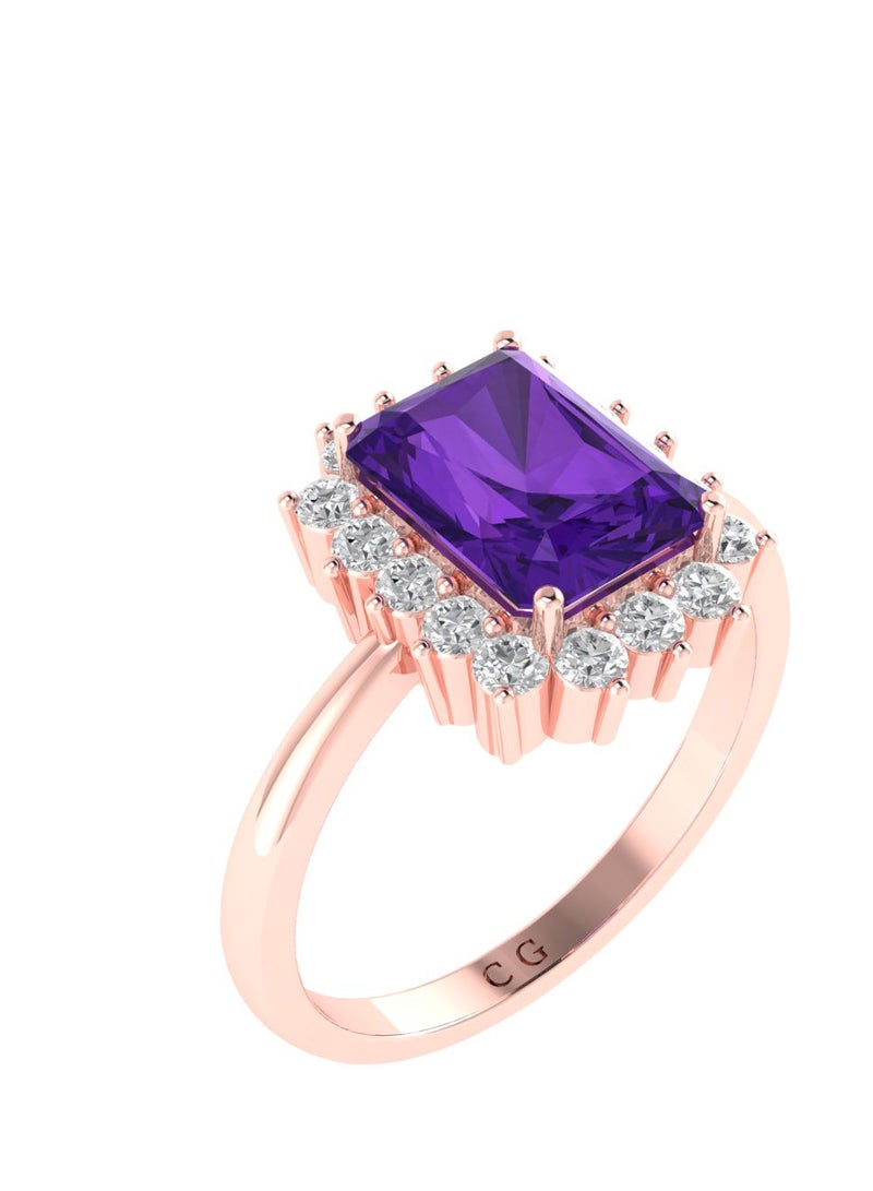 Capri Gold Diana Emerald-Cut Amethyst and Sparkling Diamond Ring in 18K Rose Gold  - Image 2