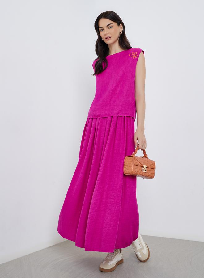 تايك تو طقم بلوزة وتنورة ماكسي مطرزة بالزهور - Image 1