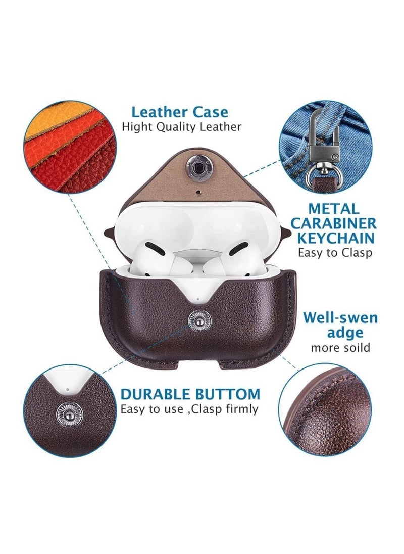 Generic - Airpods 3 Leather Case Shockproof Cover with Keychain Compatible with Apple Airpods 3rd Generation Dark Brown - Image 1