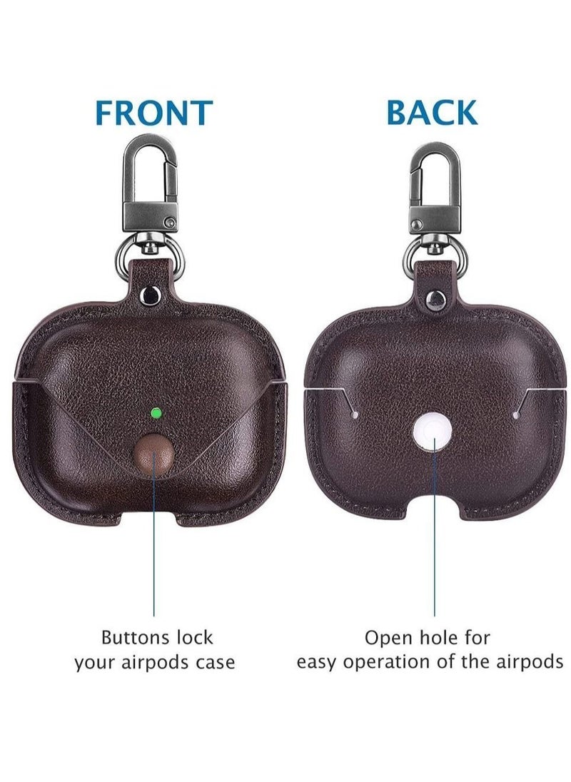 Generic - Airpods 3 Leather Case Shockproof Cover with Keychain Compatible with Apple Airpods 3rd Generation Dark Brown - Image 1