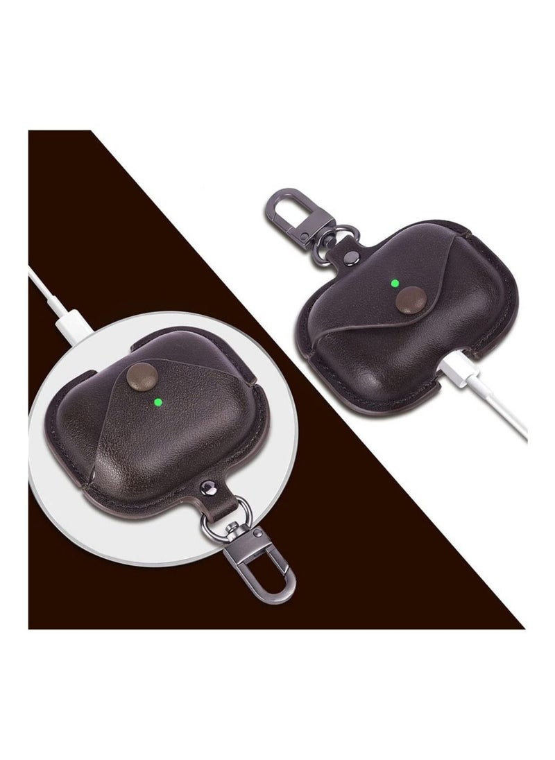 Generic - Airpods 3 Leather Case Shockproof Cover with Keychain Compatible with Apple Airpods 3rd Generation Dark Brown - Image 1