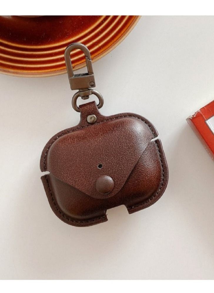 Generic - Airpods 3 Leather Case Shockproof Cover with Keychain Compatible with Apple Airpods 3rd Generation Dark Brown - Image 1