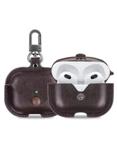 Airpods 3 Leather Case Shockproof Cover with Keychain Compatible with Apple Airpods 3rd Generation Dark Brown