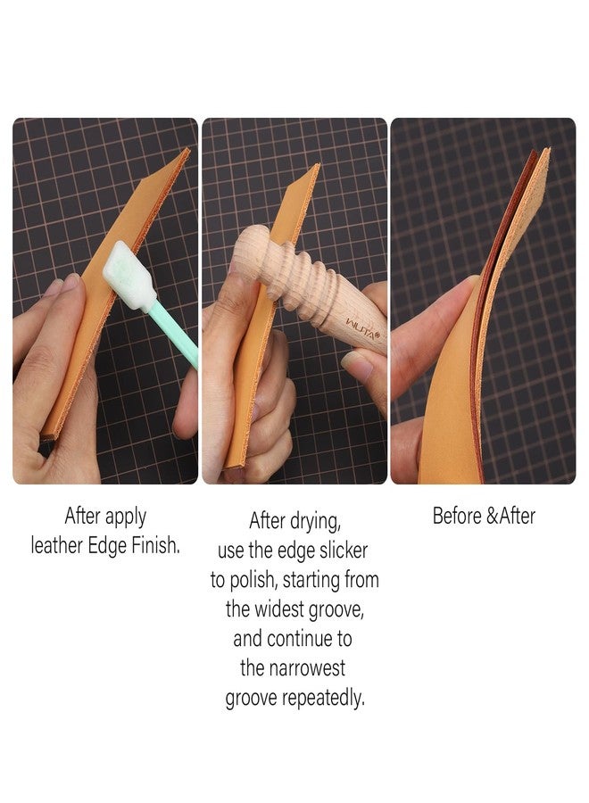 WUTA Wood Leather Edge Burnisher Leather Polished Grinding Set Updated Smooth Grooves Leather Edge Slicker Leathercraft Tools(Round) - Image 5