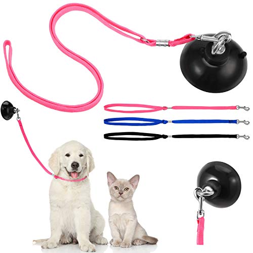 Frienda 4 Pcs Dog Bathing Tether with Suction Cup Cat Restraint for Bathing Dog Grooming Tub Restraint Loops Adjustable Cat Fixed Safety Rope for Pet Shower Grooming HelperBlue Black Pink - Image 1