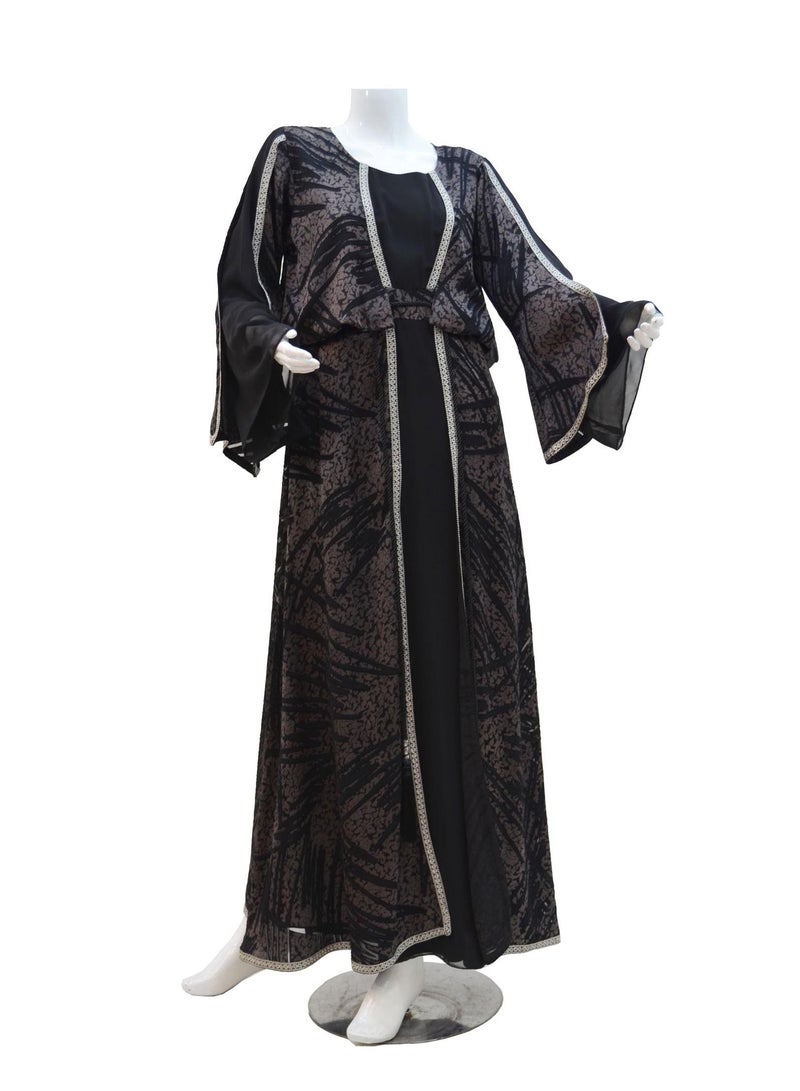 Jalabiya Chiffon Fabric Embroidery Adjustable Tie Abaya Pattern Arabian Party Dress  - Image 1