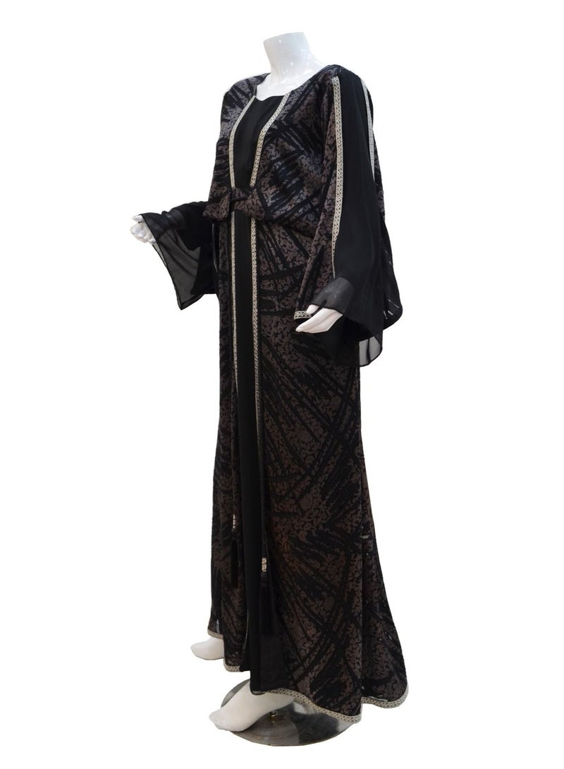 Jalabiya Chiffon Fabric Embroidery Adjustable Tie Abaya Pattern Arabian Party Dress  - Image 4