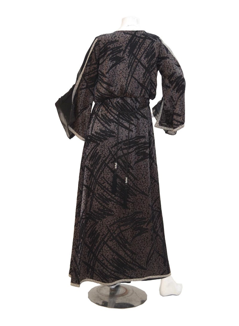 Jalabiya Chiffon Fabric Embroidery Adjustable Tie Abaya Pattern Arabian Party Dress  - Image 5