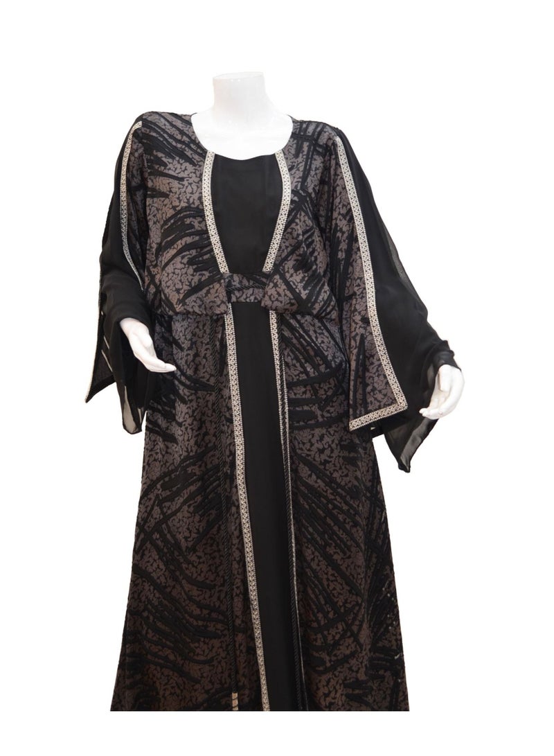 Jalabiya Chiffon Fabric Embroidery Adjustable Tie Abaya Pattern Arabian Party Dress  - Image 2
