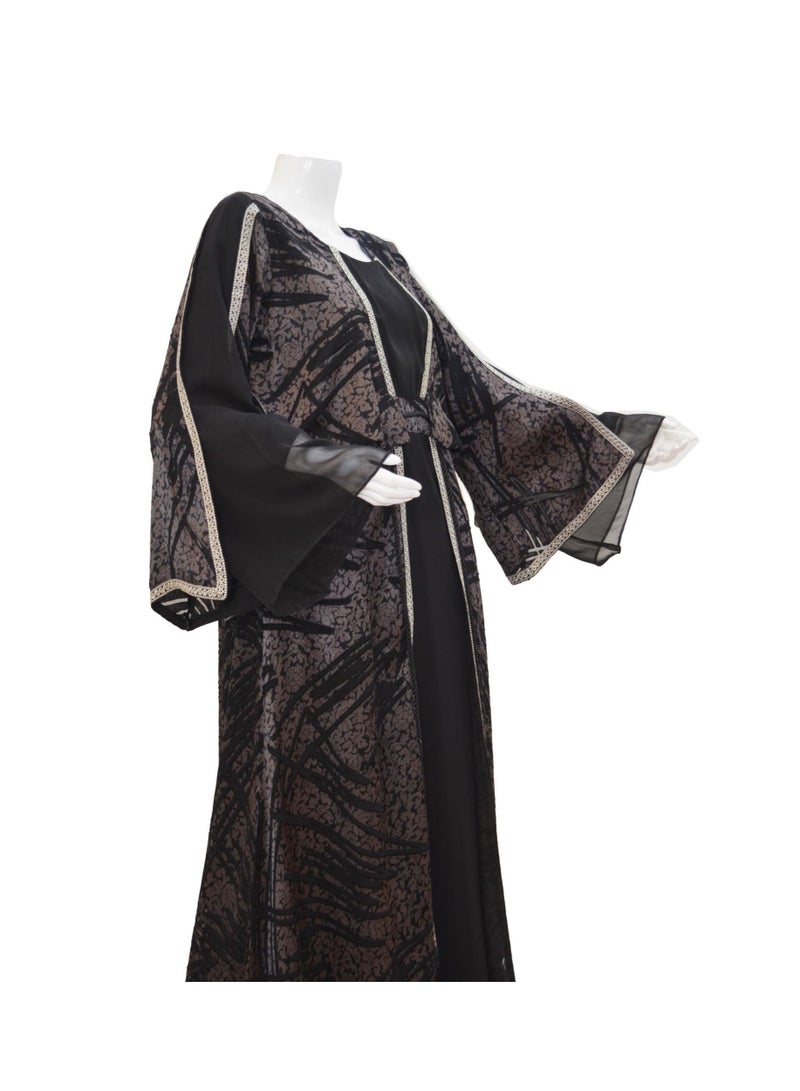 Jalabiya Chiffon Fabric Embroidery Adjustable Tie Abaya Pattern Arabian Party Dress  - Image 3