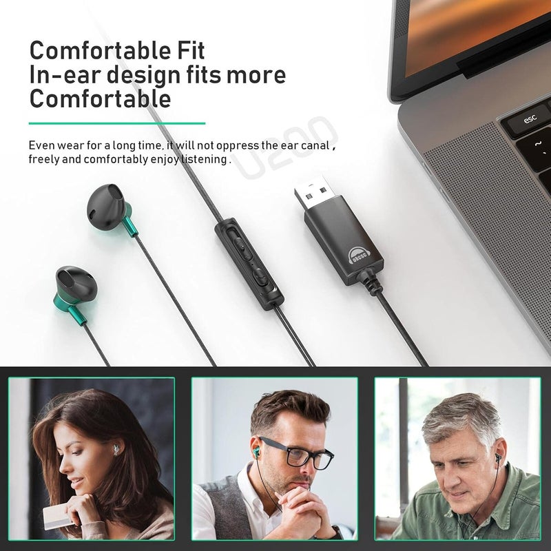 OKCSC U200 USB Headset with Mic for Computer,Noise Cancelling with Audio Controls for Laptop,Wired Cable 79Inch & Lightweight for PC,Home or Office Live,Call Center,Skype,VIOP,Online Meeting Green - Image 3