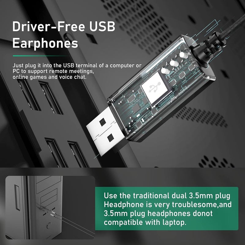 OKCSC U200 USB Headset with Mic for Computer,Noise Cancelling with Audio Controls for Laptop,Wired Cable 79Inch & Lightweight for PC,Home or Office Live,Call Center,Skype,VIOP,Online Meeting Green - Image 5