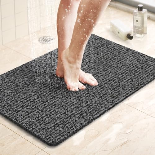 LuxStep Shower Mat Bathtub Mat,24x16 inch, Non-Slip Bath Mat with Drain, Quick Drying PVC Loofah Bathmat for Tub,Shower,Bathroom (Phthalate Free,Black) - Image 1