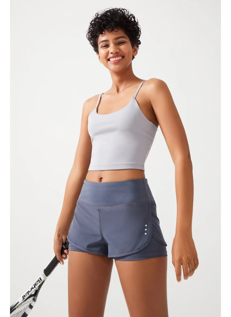 Los Ojos Women's Anthracite 2 Layer Sports Shorts - Tights with Shorts 2in1