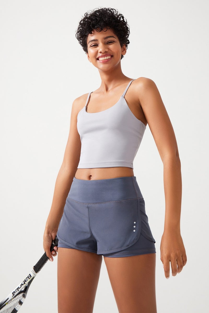 Los Ojos Women's Anthracite 2 Layer Sports Shorts - Tights with Shorts 2in1  - Image 3