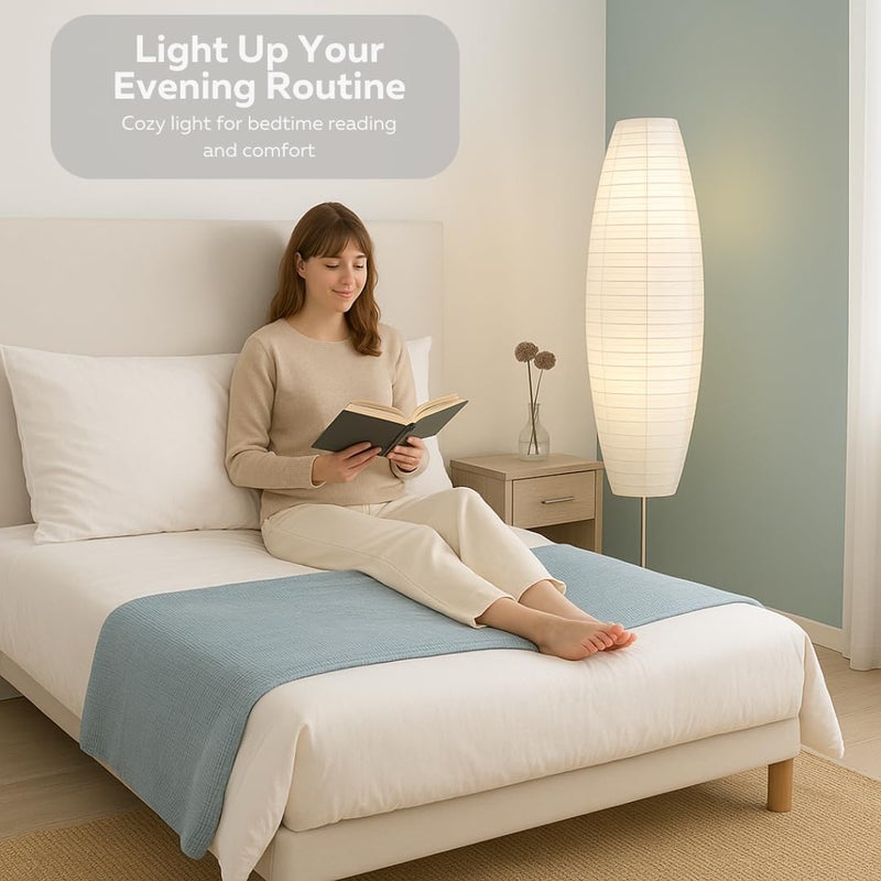 LIGHTACCENTS 59-Inch Rice Paper Floor Lamp â€“ Japanese-Style Lantern with White Paper Shade, Modern Standing Lamp for Living Room, Bedroom, Office, Soft Ambient Lighting for Home DÃ©cor - Image 5