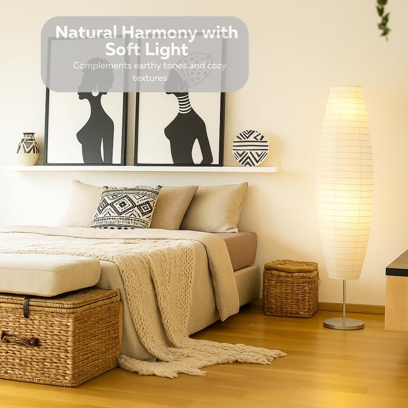 LIGHTACCENTS 59-Inch Rice Paper Floor Lamp â€“ Japanese-Style Lantern with White Paper Shade, Modern Standing Lamp for Living Room, Bedroom, Office, Soft Ambient Lighting for Home DÃ©cor - Image 2