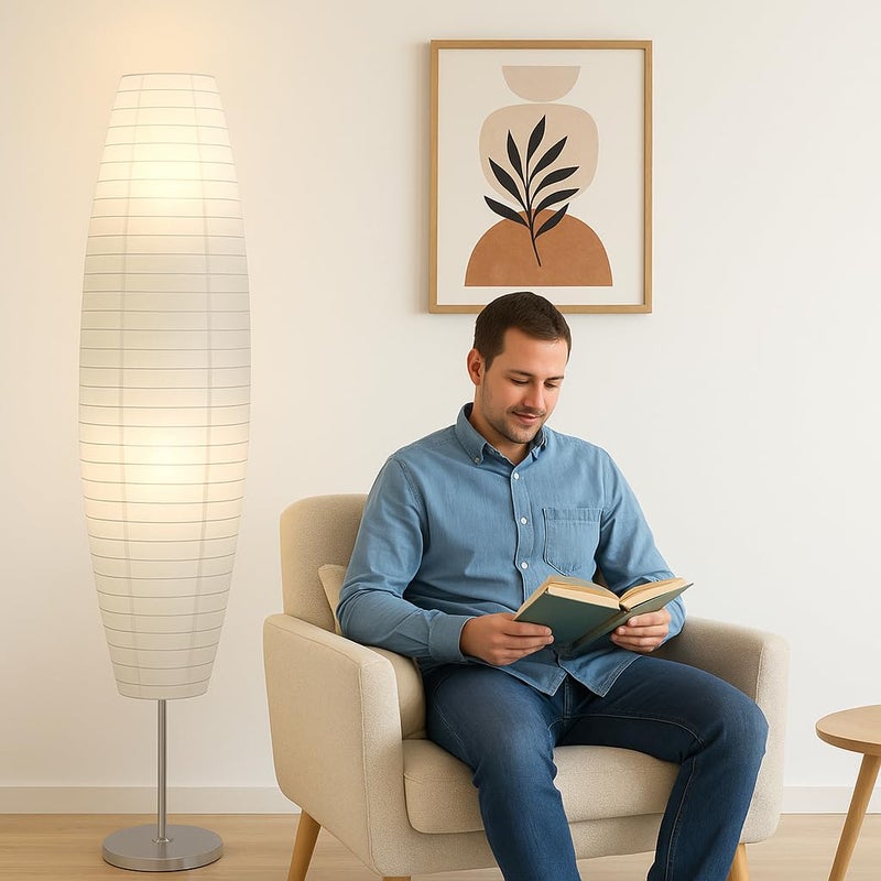 LIGHTACCENTS 59-Inch Rice Paper Floor Lamp â€“ Japanese-Style Lantern with White Paper Shade, Modern Standing Lamp for Living Room, Bedroom, Office, Soft Ambient Lighting for Home DÃ©cor - Image 3